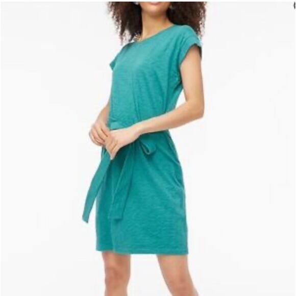 J Crew Factory Green Wrap Around Belted Shift Dress Sz M Beach Travel Resort - Picture 1 of 6